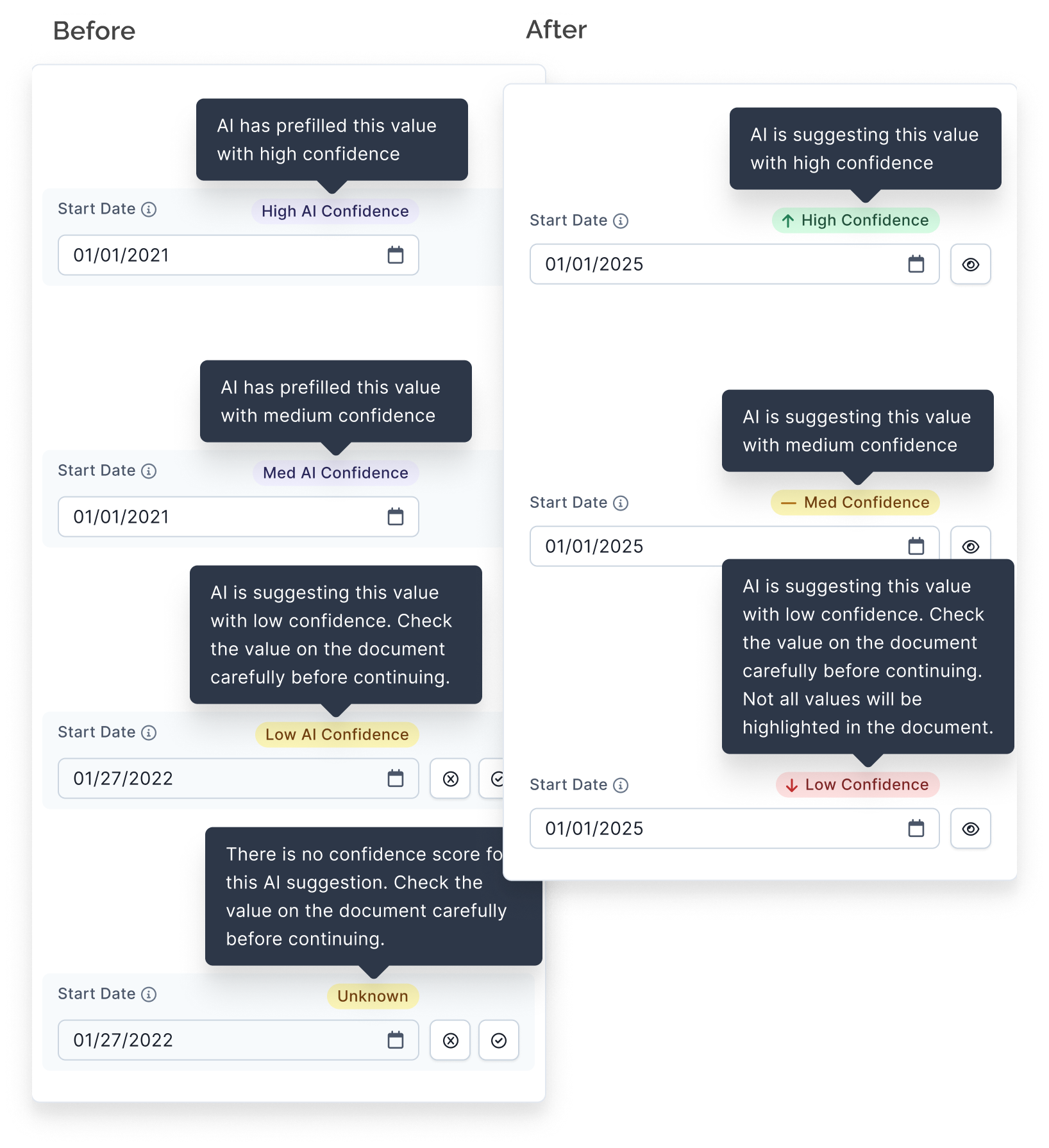Screenshots showing form with and without custom fields